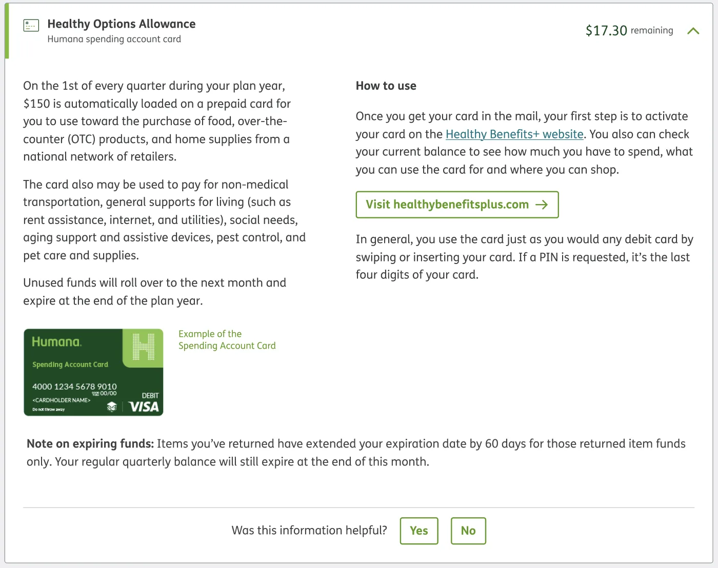 Spending Account Card consumer experience